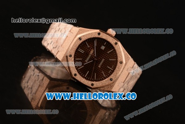 Audemars Piguet Royal Oak Clone Calibre AP 3120 Automatic Full Rose Gold with Brown Dial and Stick Markers (EF) - Click Image to Close